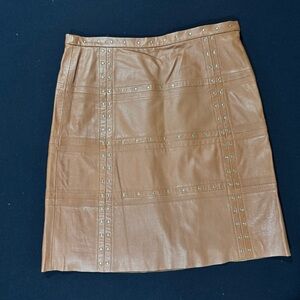 Worth Tan Leather Mini Skirt with Studs